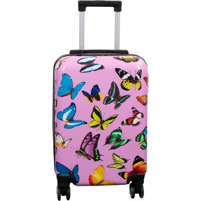 Borg Living Kabinväska - Hardcase lättvikt resväska - Trolley med motiv - Rosa med fjärilstryck Borg Living Kabinväska - Hardcase lättvikt resväska - Trolley med motiv - Rosa med fjärilstryck