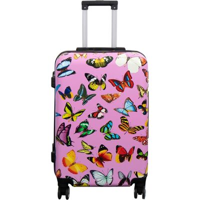 Borg Living Resväska - Hardcase resväska - Str. Medium - Resväska med motiv - Rosa med fjärilstryck - Exklusiv lättviktsresväska Borg Living Resväska - Hardcase resväska - Str. Medium - Resväska med motiv - Rosa med fjärilstryck - Exklusiv lättviktsresväska