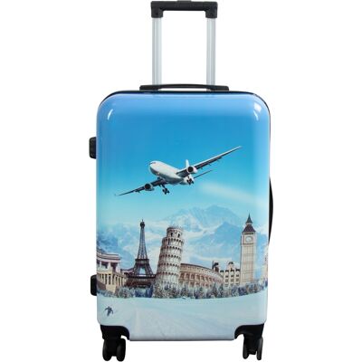 Borg Living Resväska - Hardcase resväska - Storlek Medium - Resväska med motiv - Flygplan - Exklusiv lättviktsresväska Borg Living Resväska - Hardcase resväska - Storlek Medium - Resväska med motiv - Flygplan - Exklusiv lättviktsresväska