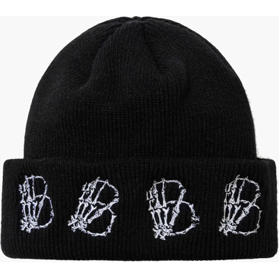 Bs Rabbit Skeletal Hand B Embr Beanie BLACK One Size Bs Rabbit Skeletal Hand B Embr Beanie BLACK One Size