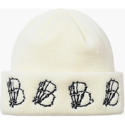 Bs Rabbit Skeletal Hand B Embr Beanie WHITE One Size Bs Rabbit Skeletal Hand B Embr Beanie WHITE One Size