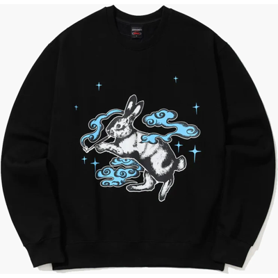 Bs Rabbit Smoking Rabbit Crewneck BLACK M Bs Rabbit Smoking Rabbit Crewneck BLACK M