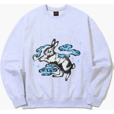 Bs Rabbit Smoking Rabbit Crewneck HEATHER GRAY L Bs Rabbit Smoking Rabbit Crewneck HEATHER GRAY L