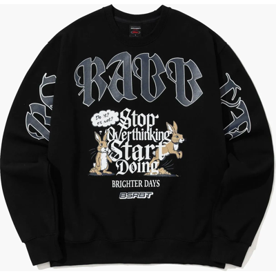 Bs Rabbit Stop Overthinking Crewneck BLACK L Bs Rabbit Stop Overthinking Crewneck BLACK L
