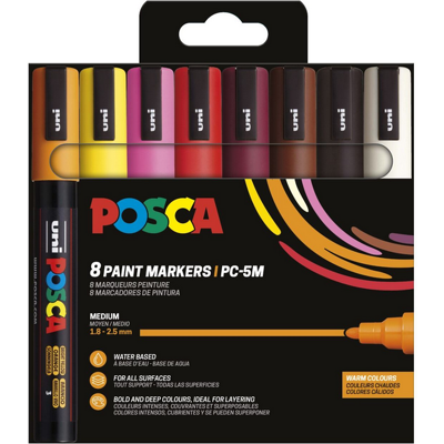 Posca - PC5M - Medium Tip Pen - Warm colors, 8 pc Posca - PC5M - Medium Tip Pen - Warm colors, 8 pc