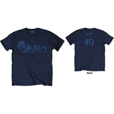 Queen: Unisex T-Shirt/News of the World 40th Vintage Logo (Navy Blue) (Back Print) (Large) Queen: Unisex T-Shirt/News of the World 40th Vintage Logo (Navy Blue) (Back Print) (Large)