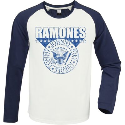Amplified Ramones: 3d Crest Vintage White / Navy Large Baseball Jersey Amplified Ramones: 3d Crest Vintage White / Navy Large Baseball Jersey