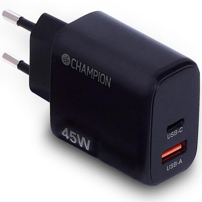 Champion 45W GaN PD/QC Väggladdare - Svart Champion 45W GaN PD/QC Väggladdare - Svart