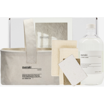 Meraki - Gift Box with Basket, Dish Cloth, Sponge & All-Round Cleaner - Beige/White - 1000 ml, 32x23x13.5 cm Meraki - Gift Box with Basket, Dish Cloth, Sponge & All-Round Cleaner - Beige/White - 1000 ml, 32x23x13.5 cm