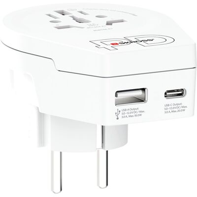 SKROSS: Reseadapter Världen till Europa USB-A/USB-C 20W Jordad SKROSS: Reseadapter Världen till Europa USB-A/USB-C 20W Jordad