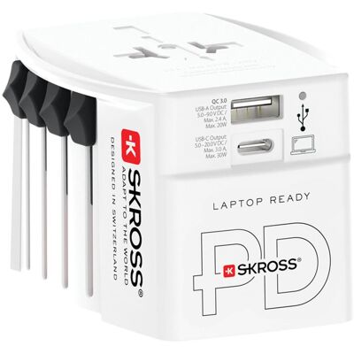 SKROSS: Världsreseadapter MUV USB AC30PD USB-A+USB-C PD 30W Ojordad SKROSS: Världsreseadapter MUV USB AC30PD USB-A+USB-C PD 30W Ojordad
