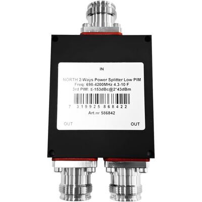 NORTH 2-Ways Power Splitter 698-4200 4.3-10-F Low PIM NORTH 2-Ways Power Splitter 698-4200 4.3-10-F Low PIM