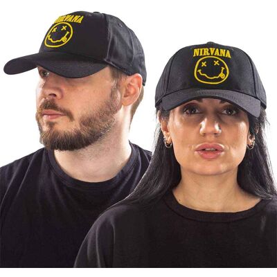 Nirvana: Unisex Baseball Cap/Logo & Happy Face (Black) Nirvana: Unisex Baseball Cap/Logo & Happy Face (Black)