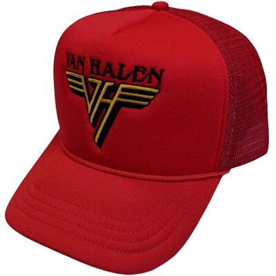 Van Halen: Unisex Mesh Back Cap/Text & Yellow Logo (Red & Black) Van Halen: Unisex Mesh Back Cap/Text & Yellow Logo (Red & Black)