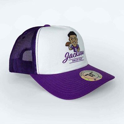 Tokyo Time: Unisex Mesh Back Cap/NFLPA Lamar Jackson Emoji (White & Purple) Tokyo Time: Unisex Mesh Back Cap/NFLPA Lamar Jackson Emoji (White & Purple)