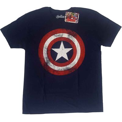 Marvel Comics: Unisex T-Shirt/Captain America Distressed Shield (Navy Blue) (Small) Marvel Comics: Unisex T-Shirt/Captain America Distressed Shield (Navy Blue) (Small)