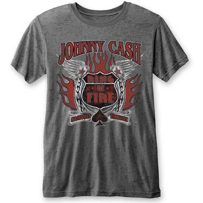Johnny Cash: Unisex Burnout T-Shirt/Ring of Fire (Charcoal Grey) (Large) Johnny Cash: Unisex Burnout T-Shirt/Ring of Fire (Charcoal Grey) (Large)