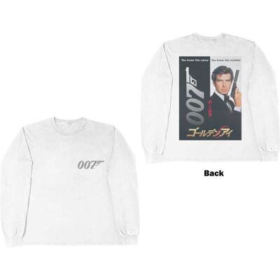 James Bond 007: Unisex Long Sleeve T-Shirt/Goldeneye Japanese Poster (White) (Back Print) (XX-Large) James Bond 007: Unisex Long Sleeve T-Shirt/Goldeneye Japanese Poster (White) (Back Print) (XX-Large)