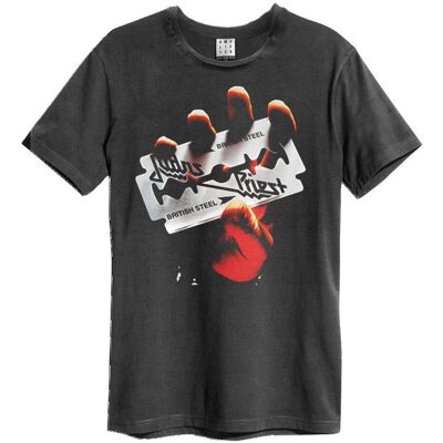 Judas Priest: British Steel Amplified Vintage Charcoal Small t Shirt Judas Priest: British Steel Amplified Vintage Charcoal Small t Shirt