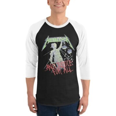 Amplified Metallica: No Justice for All Vintage White / Charcoal Medium Baseball Jersey Amplified Metallica: No Justice for All Vintage White / Charcoal Medium Baseball Jersey