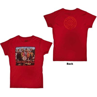 The Beatles: Ladies T-Shirt/Vintage Sgt Pepper (Scarlet Red) (Back Print) (Small) The Beatles: Ladies T-Shirt/Vintage Sgt Pepper (Scarlet Red) (Back Print) (Small)