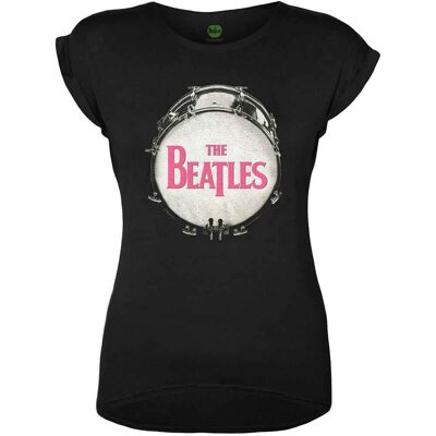 The Beatles: Ladies T-Shirt/Drum Fuchsia Glitter (Black) (Embellished) (Small) The Beatles: Ladies T-Shirt/Drum Fuchsia Glitter (Black) (Embellished) (Small)