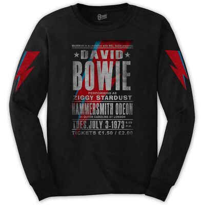 David Bowie: Unisex Long Sleeve T-Shirt/Hammersmith Odeon (Black) (Sleeve Print) (XX-Large) David Bowie: Unisex Long Sleeve T-Shirt/Hammersmith Odeon (Black) (Sleeve Print) (XX-Large)