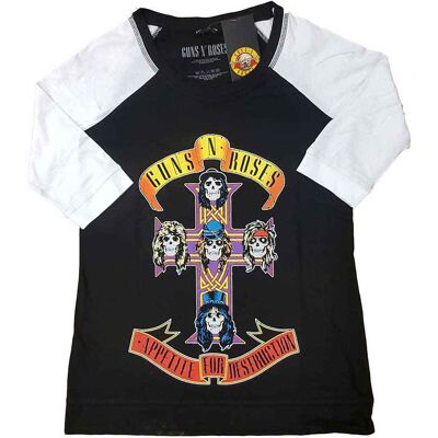 Guns N Roses: Guns N' Roses Ladies Raglan T-Shirt/Appetite for Destruction (Black & White) (X-Small) Guns N Roses: Guns N' Roses Ladies Raglan T-Shirt/Appetite for Destruction (Black & White) (X-Small)