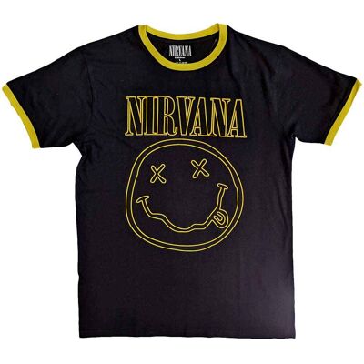 Nirvana: Unisex Ringer T-Shirt/Outline Happy Face (Black) (Medium) Nirvana: Unisex Ringer T-Shirt/Outline Happy Face (Black) (Medium)