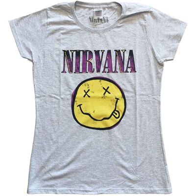 Nirvana: Ladies T-Shirt/Xerox Happy Face Pink (Heather Grey) (X-Large) Nirvana: Ladies T-Shirt/Xerox Happy Face Pink (Heather Grey) (X-Large)