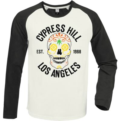 Amplified Cypress Hill: Floral Skull Vintage White / Charcoal Large Baseball Jersey Amplified Cypress Hill: Floral Skull Vintage White / Charcoal Large Baseball Jersey