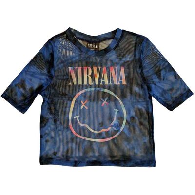 Nirvana: Ladies Crop Top/Pastel Happy Face (Blue) (Mesh) (X-Large) Nirvana: Ladies Crop Top/Pastel Happy Face (Blue) (Mesh) (X-Large)