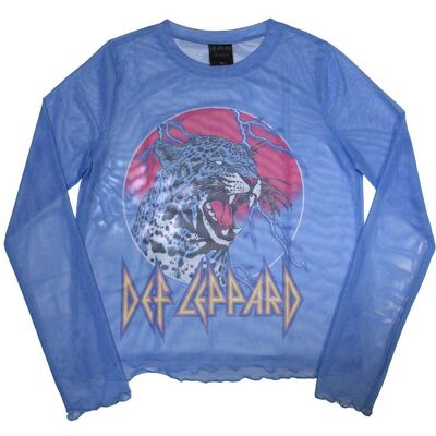 Def Leppard: Ladies Long Sleeve Crop Top/Lightning Leopard (Blue) (Mesh) (X-Small) Def Leppard: Ladies Long Sleeve Crop Top/Lightning Leopard (Blue) (Mesh) (X-Small)