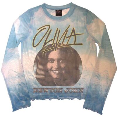 Olivia Newton-John: Ladies Long Sleeve Crop Top/Circle Photo (Light Blue) (Mesh) (X-Large) Olivia Newton-John: Ladies Long Sleeve Crop Top/Circle Photo (Light Blue) (Mesh) (X-Large)