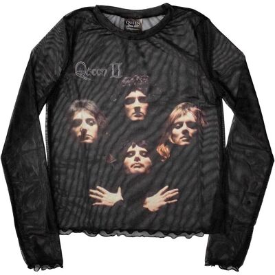 Queen: Ladies Long Sleeve Crop Top/Bo Rhap Classic (Black) (Mesh) (Small) Queen: Ladies Long Sleeve Crop Top/Bo Rhap Classic (Black) (Mesh) (Small)