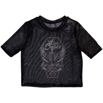 Alice Cooper: Ladies Crop Top/Under My Wheels (Black) (Mesh) (XX-Small) Alice Cooper: Ladies Crop Top/Under My Wheels (Black) (Mesh) (XX-Small)