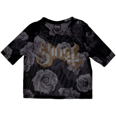 Ghost: Ladies Crop Top/Logo & Roses (Black) (Mesh) (X-Small) Ghost: Ladies Crop Top/Logo & Roses (Black) (Mesh) (X-Small)