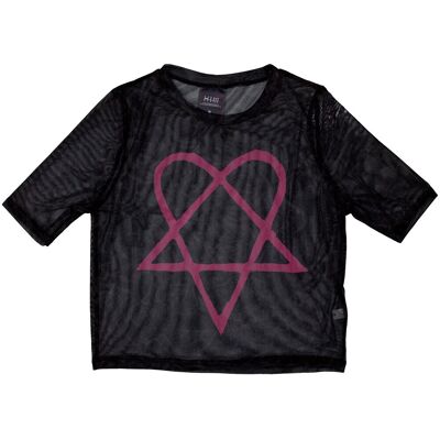 HIM: Ladies Crop Top/Pink Heartagram (Black) (Mesh) (Medium) HIM: Ladies Crop Top/Pink Heartagram (Black) (Mesh) (Medium)
