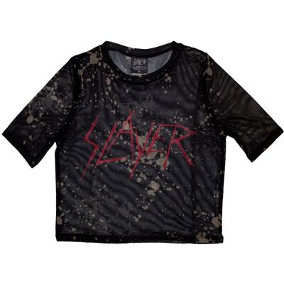 Slayer: Ladies Crop Top/Scratchy Logo (Black) (Mesh) (Small) Slayer: Ladies Crop Top/Scratchy Logo (Black) (Mesh) (Small)