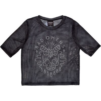 Bad Omens: Ladies Crop Top/Moth Skull (Charcoal Grey) (Mesh) (Large) Bad Omens: Ladies Crop Top/Moth Skull (Charcoal Grey) (Mesh) (Large)