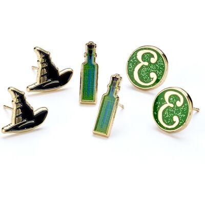 Wicked: Hat. Potion and e Logo Stud Earring Set Wicked: Hat. Potion and e Logo Stud Earring Set
