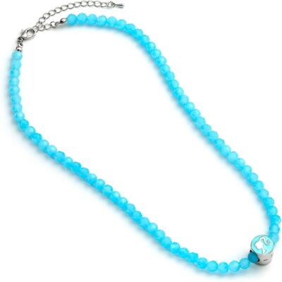 Barbie: Blue Bead Necklace With Round Barbie Silhouette Pendant Barbie: Blue Bead Necklace With Round Barbie Silhouette Pendant