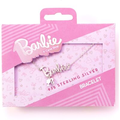 Barbie: Sterling Silver Necklace With Name Logo & Silhouette Charm Barbie: Sterling Silver Necklace With Name Logo & Silhouette Charm