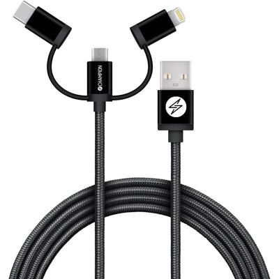 Champion: USB-A till Lightning, USB-C och Micro-USB 1,5m Svart Champion: USB-A till Lightning, USB-C och Micro-USB 1,5m Svart