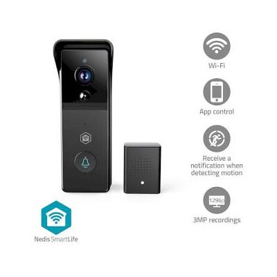 Nedis Smartlife Video Porttelefon Batteridriven 3MP Full HD 1296p microSD (ingår inte) / Molnlagring (tillval) IP44 Rörelsesensor Nattsikt Svart Nedis Smartlife Video Porttelefon Batteridriven 3MP Full HD 1296p microSD (ingår inte) / Molnlagring (tillval) IP44 Rörelsesensor Nattsikt Svart
