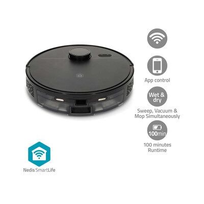Nedis SmartLife Robot Dammsugare Navigationsmetod: Lasernavigation Wi-Fi Kapacitet insamlingsreservoir: 0.59 l Automatisk laddning Maximal användningstid: 1.75 timmar Svart Android(tm) / IOS Nedis SmartLife Robot Dammsugare Navigationsmetod: Lasernavigation Wi-Fi Kapacitet insamlingsreservoir: 0.59 l Automatisk laddning Maximal användningstid: 1.75 timmar Svart Android(tm) / IOS