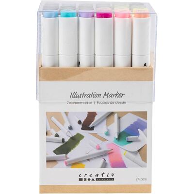 Creativ Company - Illustration Marker, Line 1+8 mm, Pastel Colours, Standard Colours, 24 pc - () Creativ Company - Illustration Marker, Line 1+8 mm, Pastel Colours, Standard Colours, 24 pc - ()
