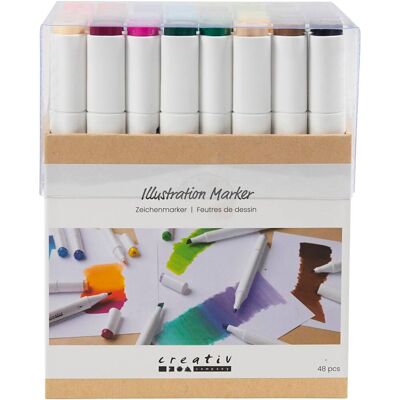 Creativ Company - Illustration Marker, line 1+8 mm, standard colours, 48pc/ 1 pack Creativ Company - Illustration Marker, line 1+8 mm, standard colours, 48pc/ 1 pack
