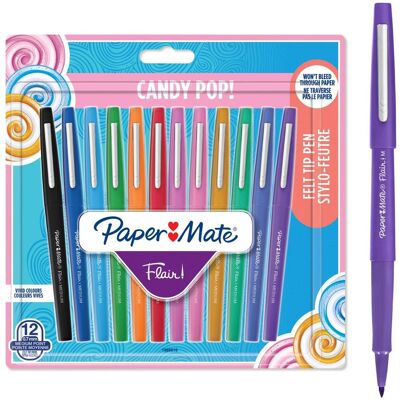 Paper Mate - Flair Felt Tip Pens - Assorted Candy POP Colours - 12 Count Paper Mate - Flair Felt Tip Pens - Assorted Candy POP Colours - 12 Count