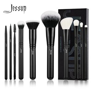 Jessup Makeup Brushes Set 10pcs Powder Foundation Eyeshadow Eyeliner Brush with Mixed Goat Hair Concealer Blush Eyebrow Broach